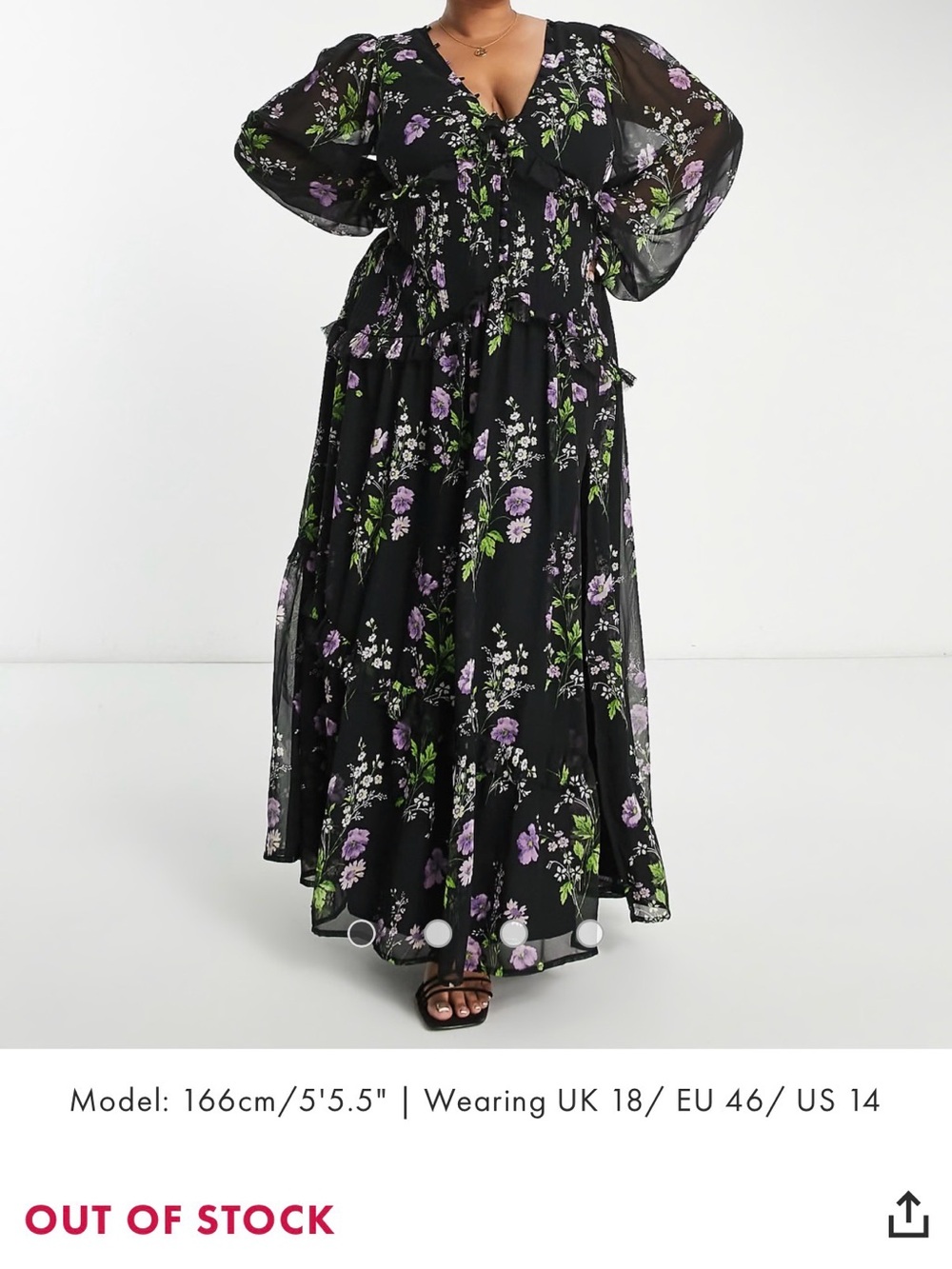 ASOS Curve Black Maxi Dress with Purple & Green Floral Print
